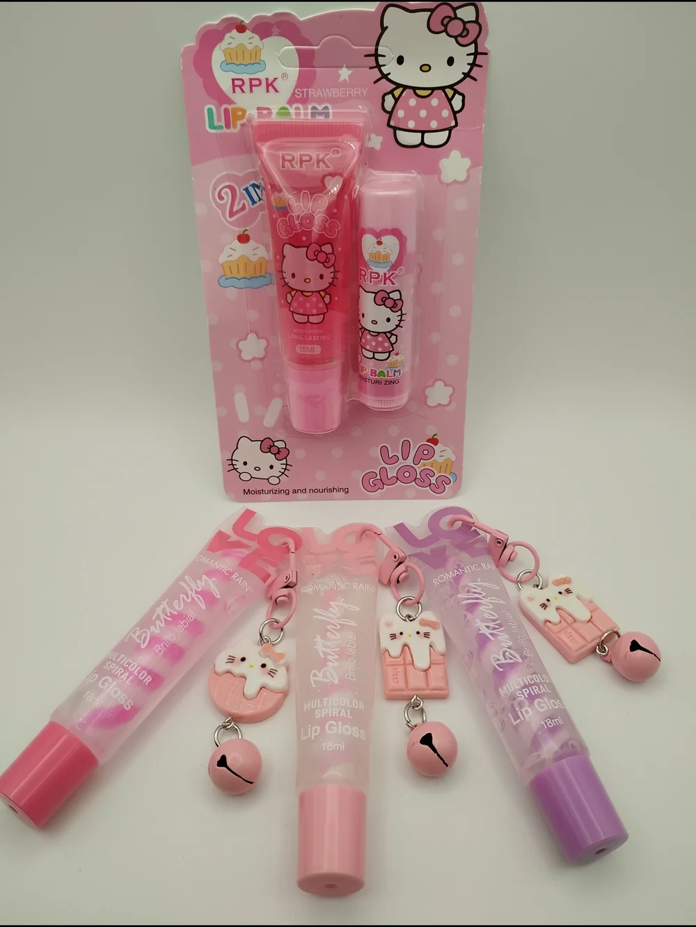 Hello Kitty Pink Lio Gloss & Lip Balm With 3 Multicolor Lip Gloss Set